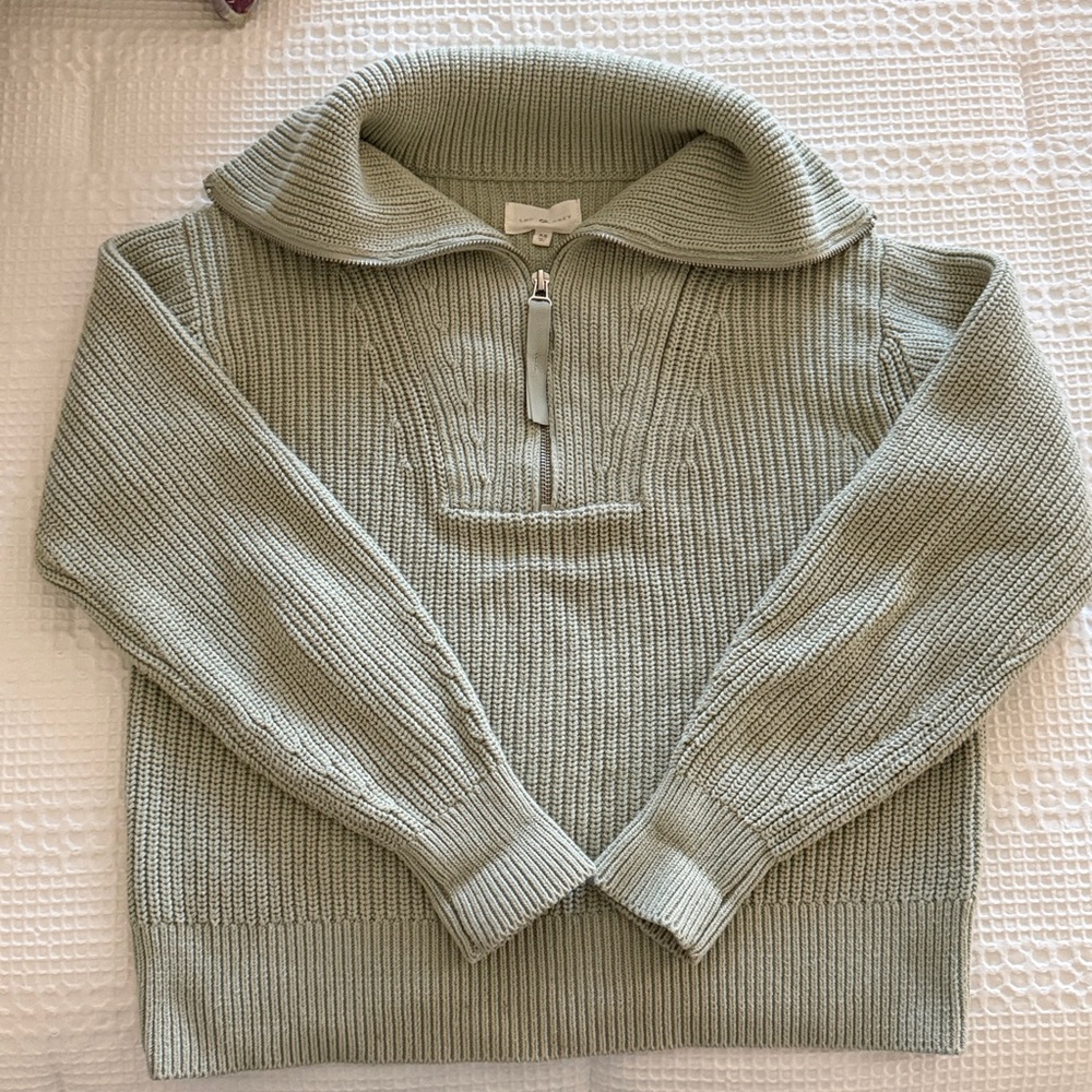 Lou & Grey Light Green Zip-Up Sweater